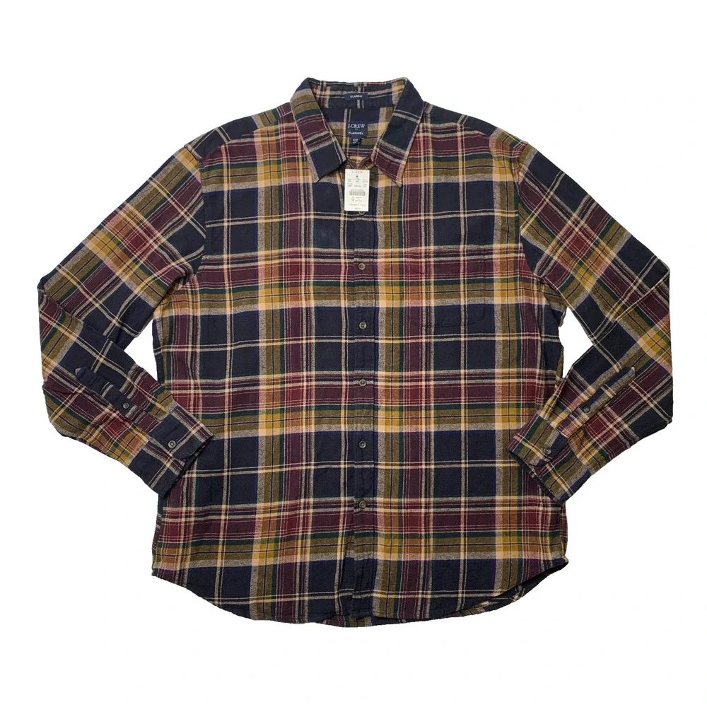 J Crew Shirt Mens 2XL Classic Plaid Flannel Cotton Button Up Long Sleeve New